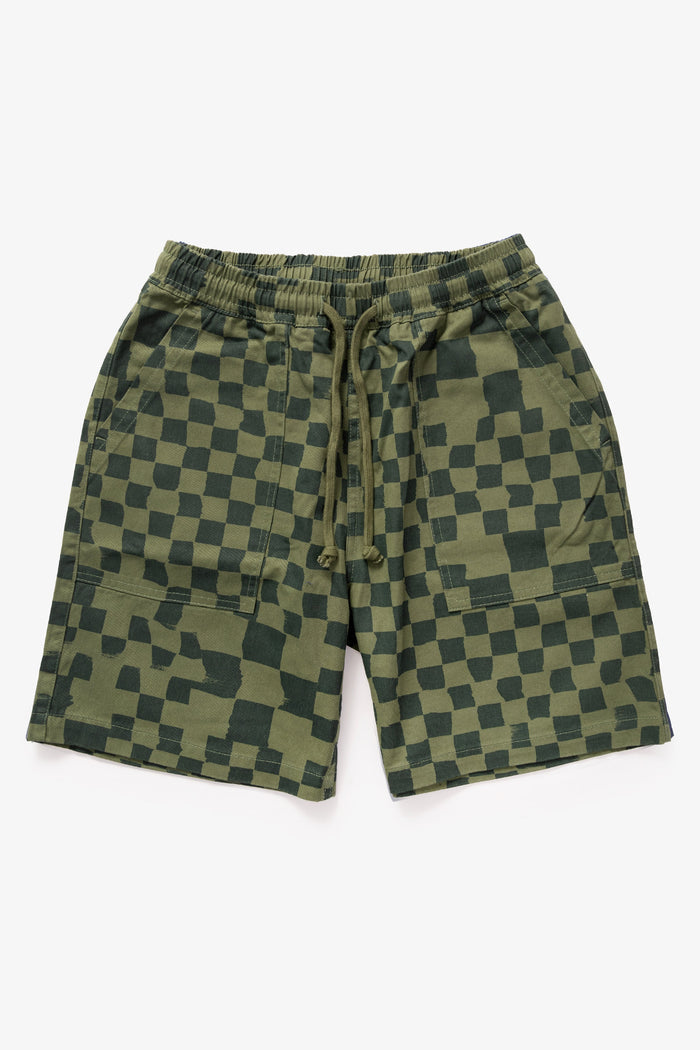 Service Works - Printed Chef Shorts - Olive Checker