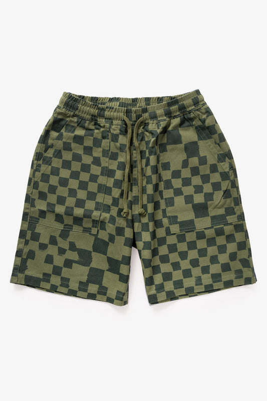Service Works - Printed Chef Shorts - Olive Checker