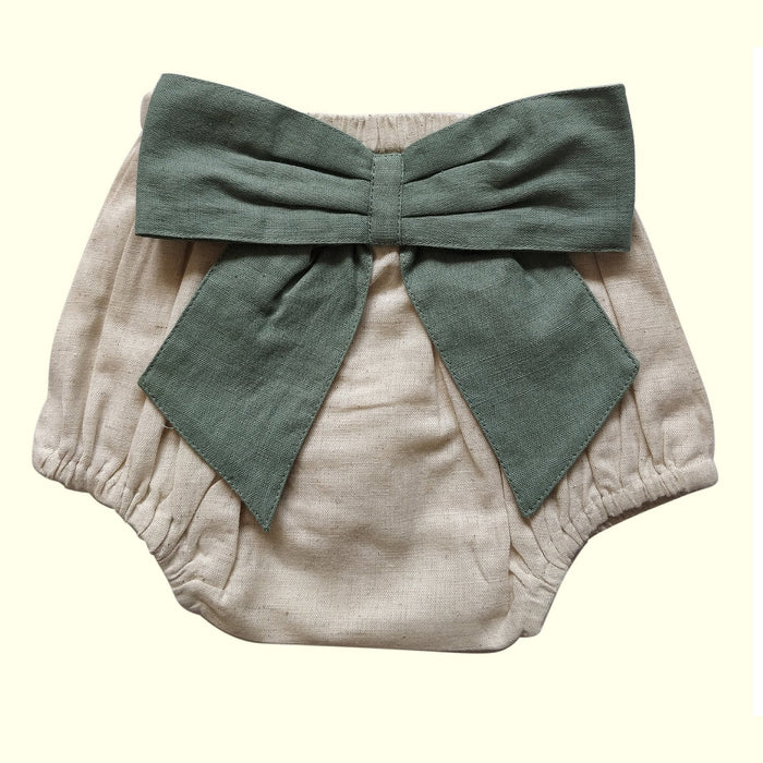 Set of 3 - Ivory Diaper Covers with Contrast Bows in Sage, Ochre & Burgundy. diaper covers Yo Baby Wholesale