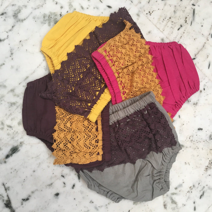 Set of 4 - Diaper Covers with Contrasting Double Lace Detail diaper covers Yo Baby Wholesale