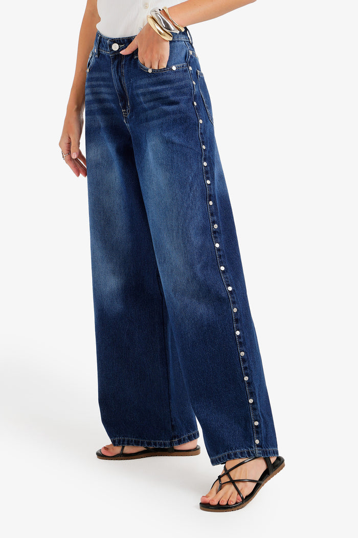 Side Studded Denim Pants