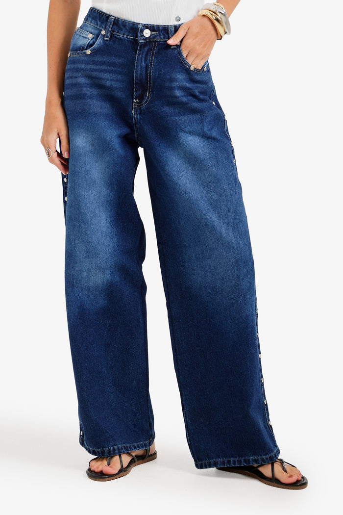 Side Studded Denim Pants