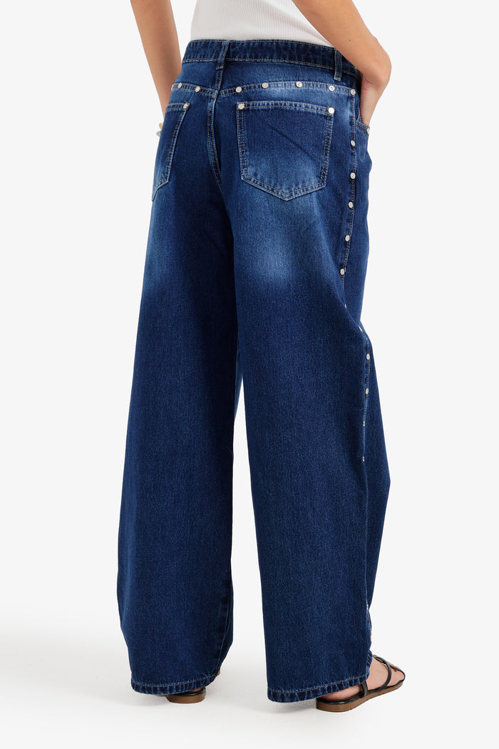 Side Studded Denim Pants