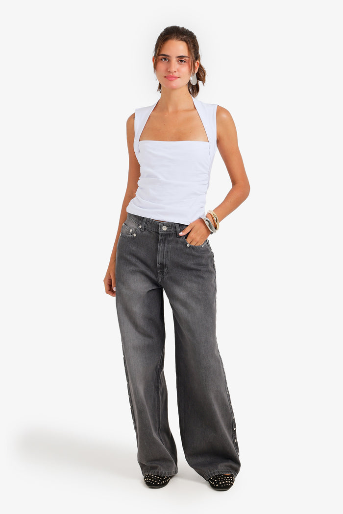 Side Studded Denim Pants