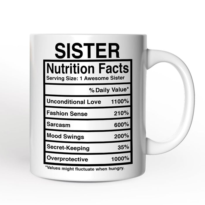 Sister Nutrition Facts Personalized Mug, Birthday Gift With Custom Names and Percentages Personalized Ceramic Mug OrnamentallyYou 12oz Mug Non-Custom