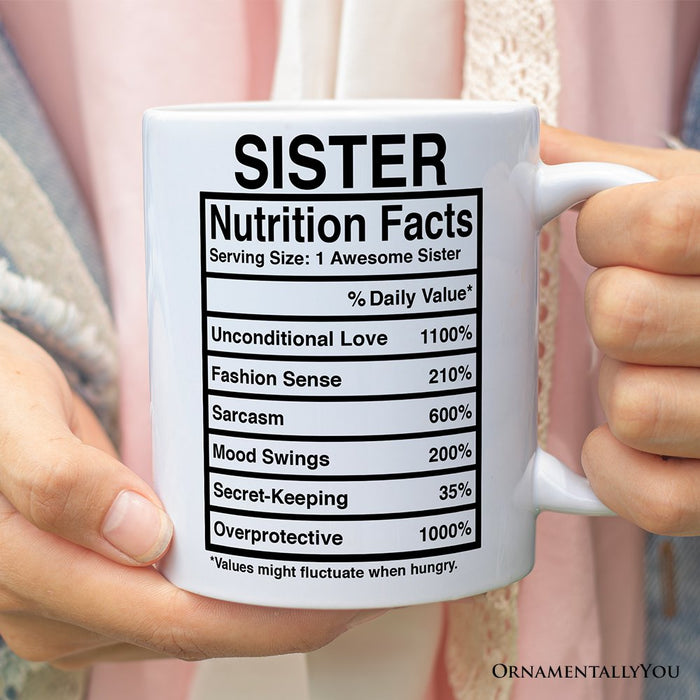 Sister Nutrition Facts Personalized Mug, Birthday Gift With Custom Names and Percentages Personalized Ceramic Mug OrnamentallyYou