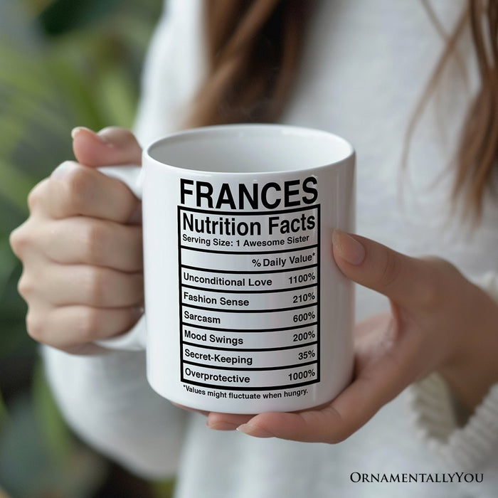 Sister Nutrition Facts Personalized Mug, Birthday Gift With Custom Names and Percentages Personalized Ceramic Mug OrnamentallyYou