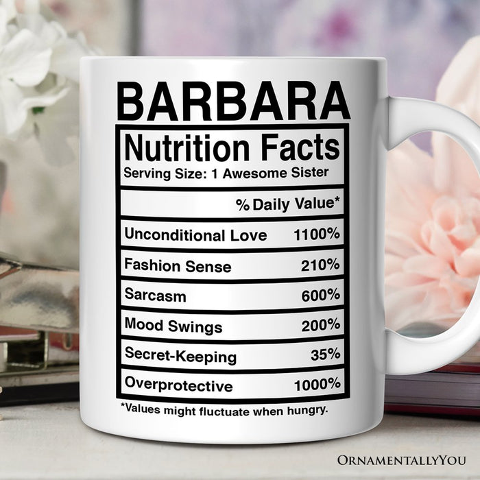 Sister Nutrition Facts Personalized Mug, Birthday Gift With Custom Names and Percentages Personalized Ceramic Mug OrnamentallyYou 12oz Mug Customized