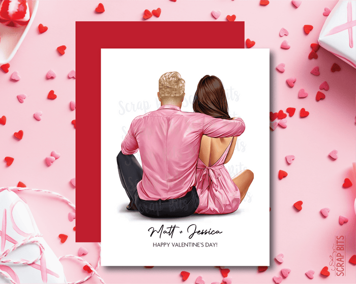 Sitting Couple Portrait Card 2, Personalized Valentine's Day Card, Custom Anniversary Card - Scrap Bits