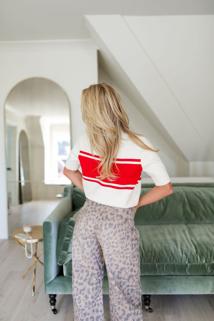Ski Ski Sweater - Cream/Red