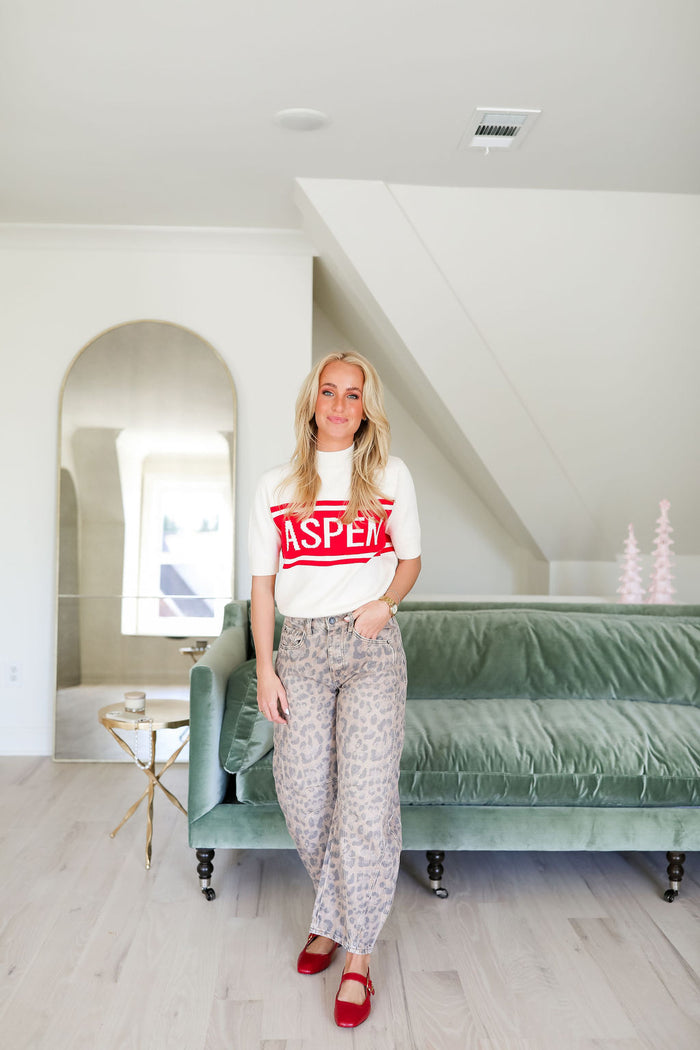 Ski Ski Sweater - Cream/Red