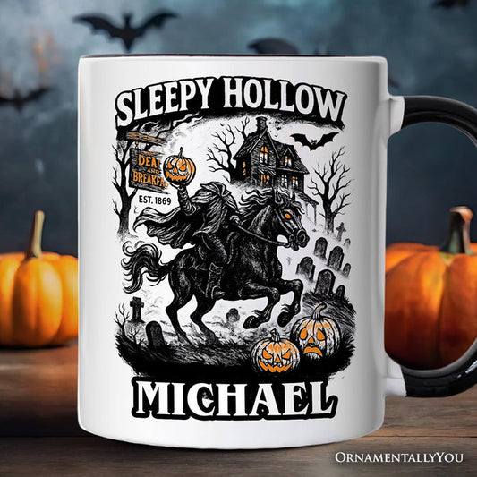 Sleepy Hollow Headless Horseman Personalized Mug, Gothic Haunted Halloween Gift with Custom Name Personalized Ceramic Mug OrnamentallyYou White - Black Customized