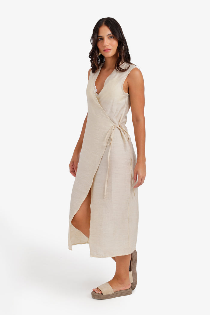 Sleeveless Midi Wrap Dress