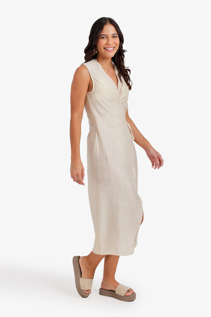 Sleeveless Midi Wrap Dress