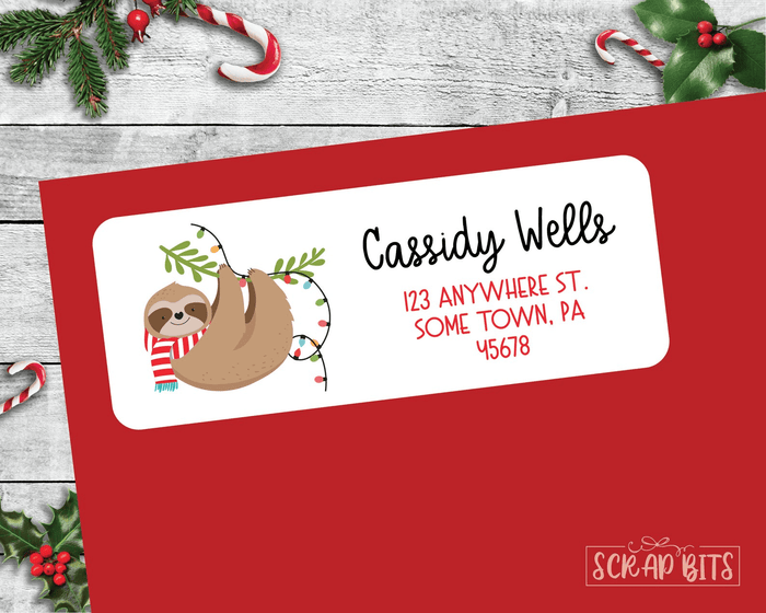 Sloth Christmas Address Labels . Personalized Return Address Labels - Scrap Bits