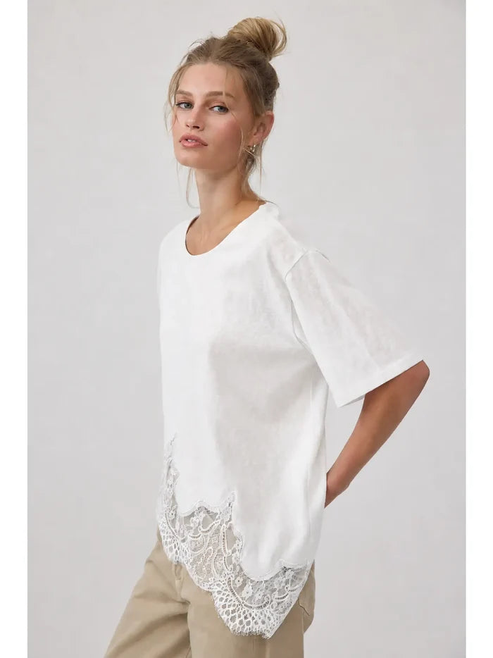 Slub Knit Lace Hem Tee