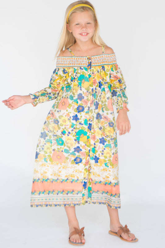 Smocked Floral Off-shoulder Maxi Dress Shirt-Dress Yo Baby Wholesale