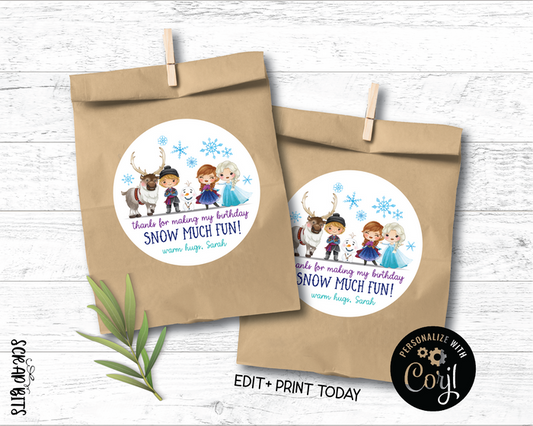 Snow Much Fun Frozen Friends, Printable Birthday Gift Labels, Instant Download Editable Template