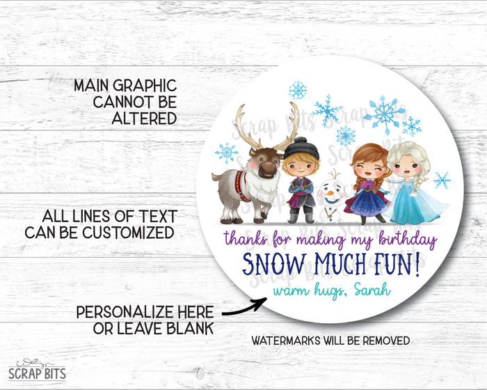 Snow Much Fun Frozen Friends, Printable Birthday Gift Labels, Instant Download Editable Template