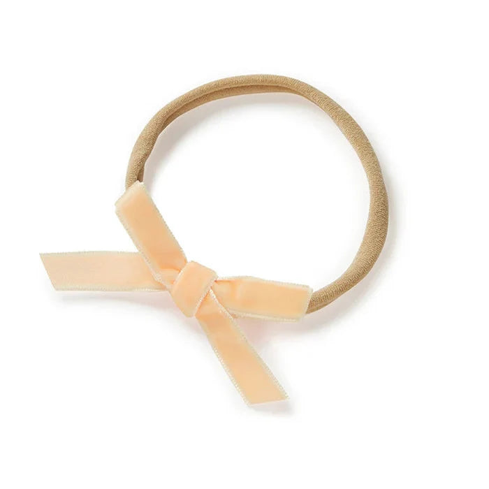 Snuggle Hunny Velvet Bow Stretchy Headband - Lychee
