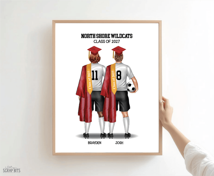 Soccer Friends (Male) Graduation Portrait Print, Custom Digital Drawing - Scrap Bits