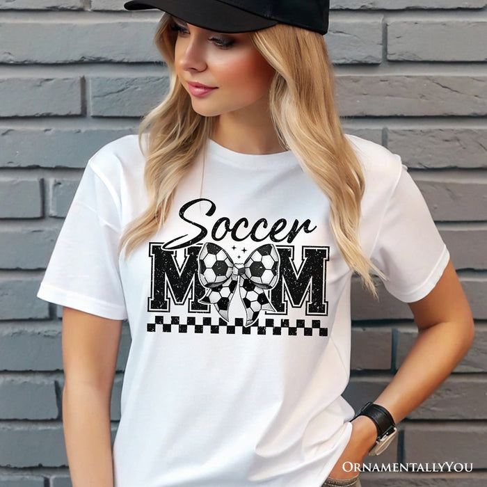 Soccer Mom Coquette Bow Retro T-Shirt, Stylish Game Day White Tee for Trendy and Proud Sports Mothers T-Shirts OrnamentallyYou
