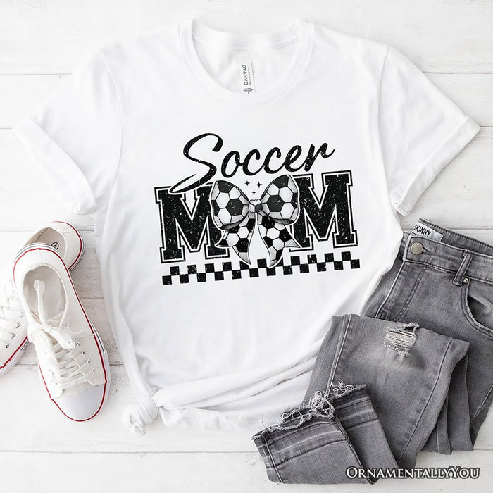 Soccer Mom Coquette Bow Retro T-Shirt, Stylish Game Day White Tee for Trendy and Proud Sports Mothers T-Shirts OrnamentallyYou White XS