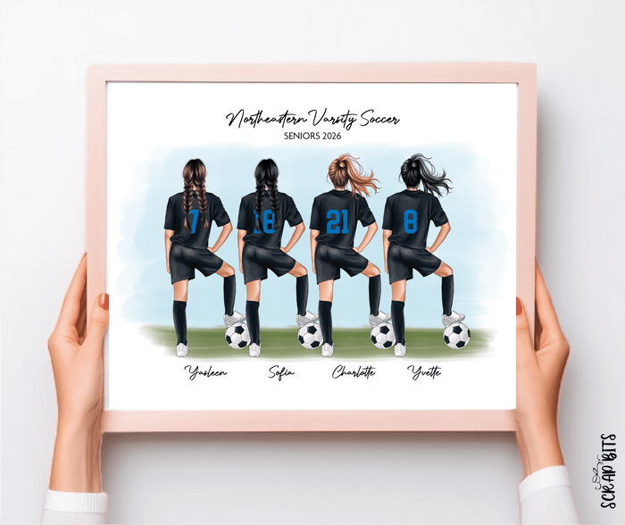 Soccer Team Portrait Print, Custom Female Soccer Team Gift, Digital Download - Scrap Bits