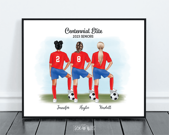 Female Soccer Team Print, Custom Soccer Team Gift . Personalized Digital Portrait Print - Scrap Bits