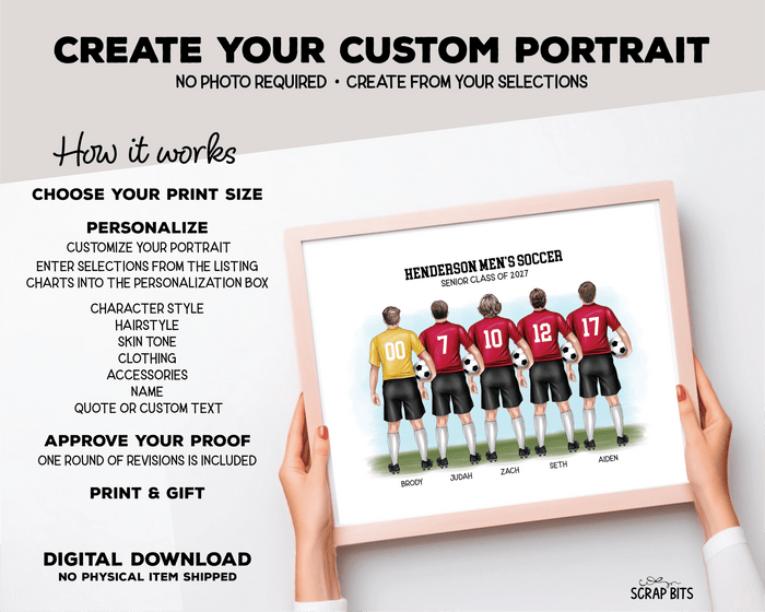 Soccer Team Portrait Print, Custom Male Soccer Team Gift, Digital Download - Scrap Bits