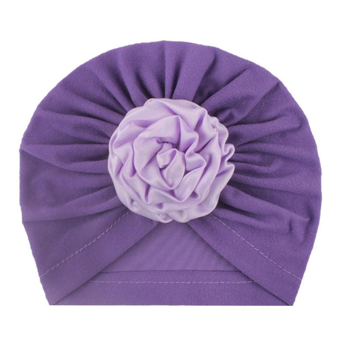 Soft Knit Flower-Turban Headband Yo Baby India Violet With Purple Rose