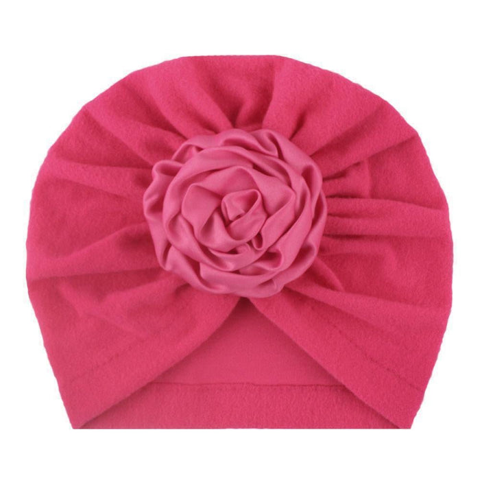 Soft Knit Flower-Turban Headband Yo Baby India Hot Pink With Pink Rose