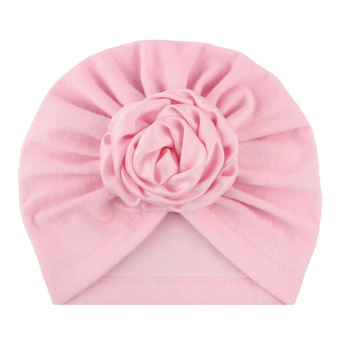 Soft Knit Flower-Turban Headband Yo Baby India Baby Pink With Pink Rose