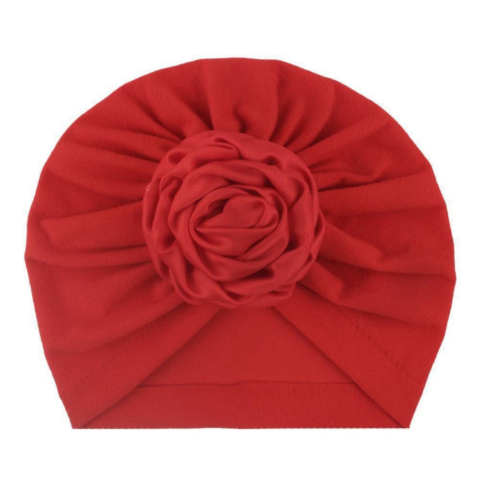 Soft Knit Flower-Turban Headband Yo Baby India Red With Red Rose