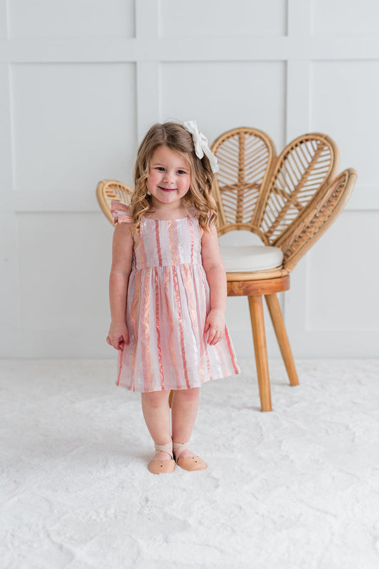 Soft Pink & Tri Colour Lurex Frill Dress and Bloomers dress & diaper cover Yo Baby India