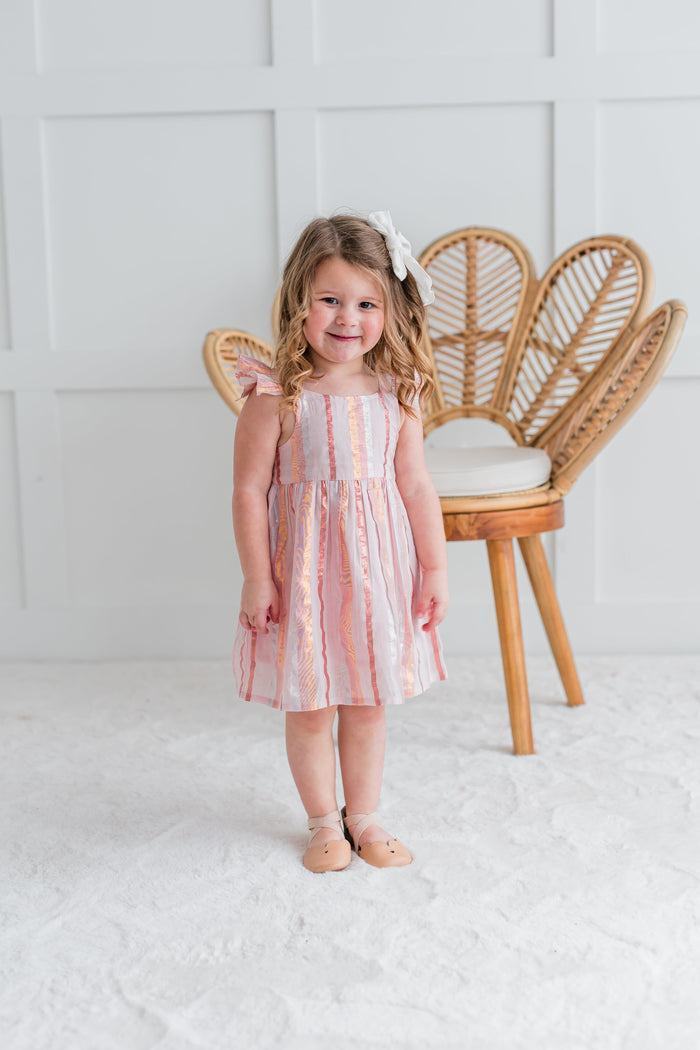 Soft Pink & Tri Colour Lurex Frill Dress and Bloomers dress & diaper cover Yo Baby India