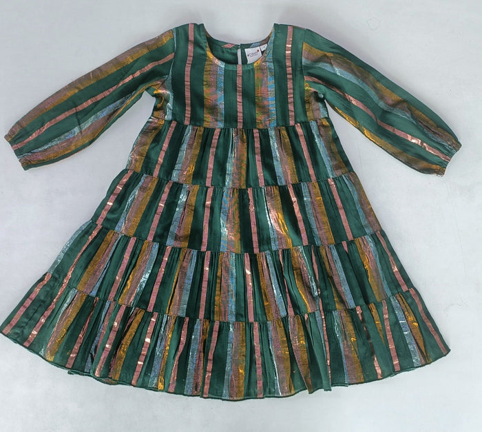 Solid Color Lurex Tiered Long Sleeve Dress & Diaper Cover Set dress & diaper cover, DRESS Yo Baby India 2 Years GREEN