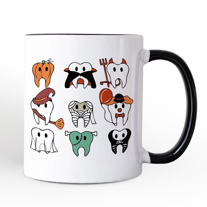 Spooky Halloween Dentist Personalized Mug, Teeth Monster Gift for Dental Crew with Custom Name Personalized Ceramic Mug OrnamentallyYou White - Black Non-Custom
