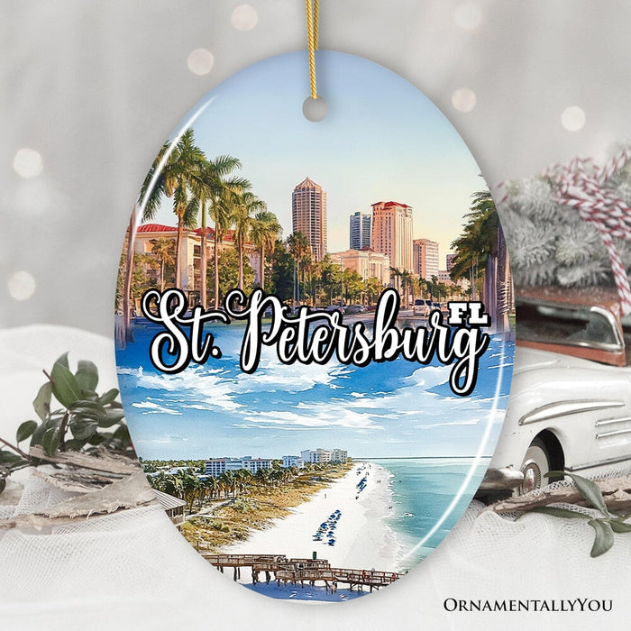 St. Petersburg Christmas Ornament, Florida's Gulf Coast City Souvenir and Decor Ceramic Ornament OrnamentallyYou Oval