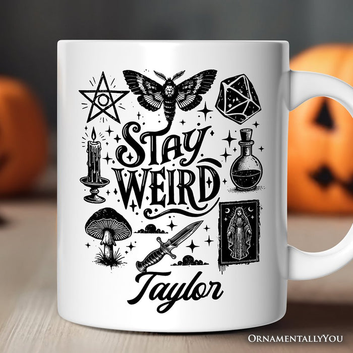 Stay Weird Witchy Vibes Personalized Mug, Mystical Halloween Gift with Custom Name Personalized Ceramic Mug OrnamentallyYou White Customized
