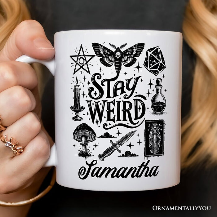 Stay Weird Witchy Vibes Personalized Mug, Mystical Halloween Gift with Custom Name Personalized Ceramic Mug OrnamentallyYou