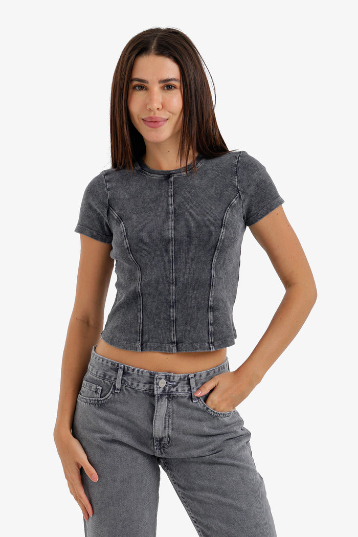 Stitched Panel Cropped Top