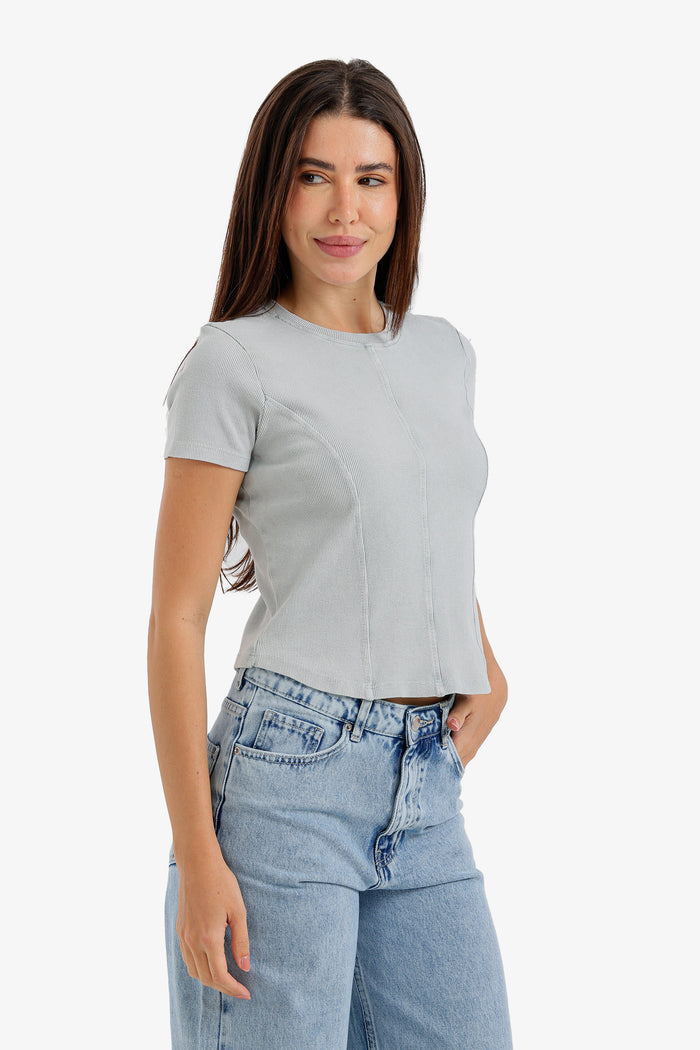 Stitched Panel Cropped Top