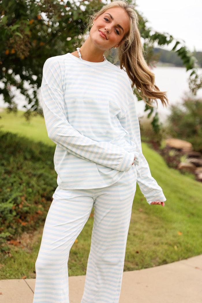 Stripe Oversized Long Sleeve Tee - Bluebell