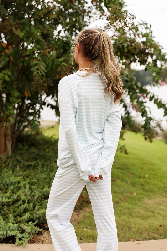 Stripe Oversized Long Sleeve Tee - Bluebell