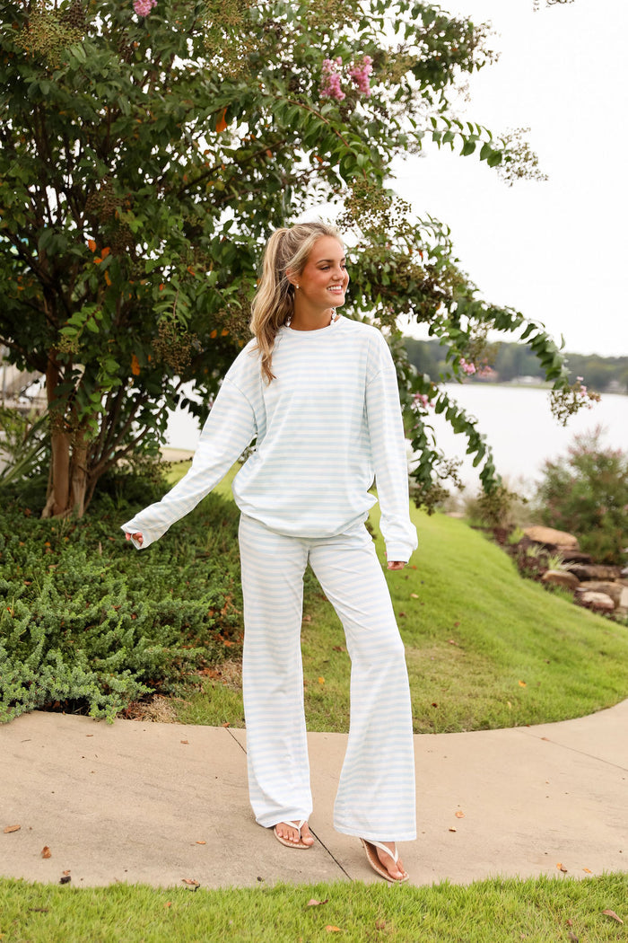 Stripe Oversized Long Sleeve Tee - Bluebell