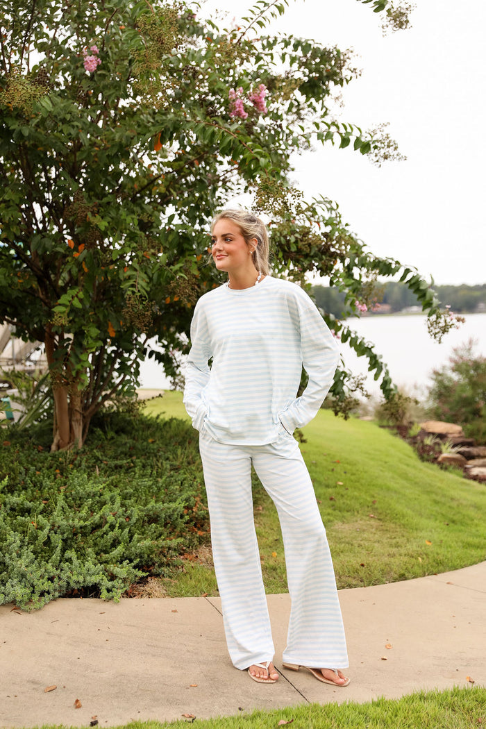 Stripe Oversized Long Sleeve Tee - Bluebell