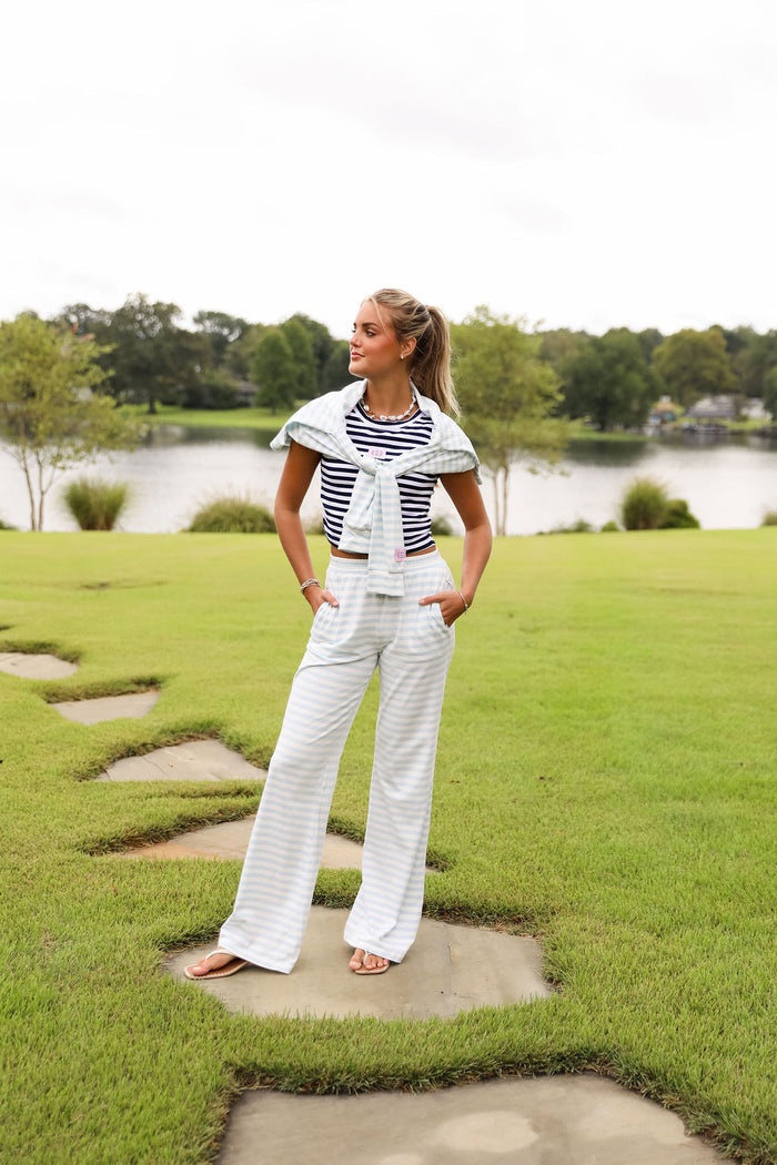 Stripe Oversized Long Sleeve Tee - Bluebell