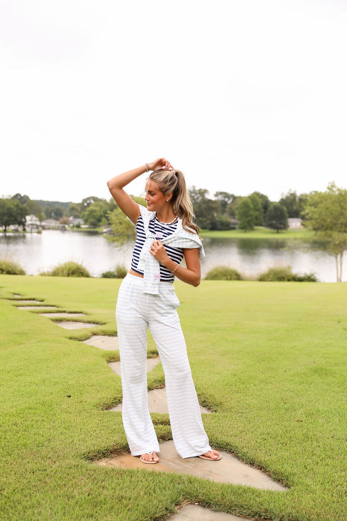Stripe Oversized Long Sleeve Tee - Bluebell