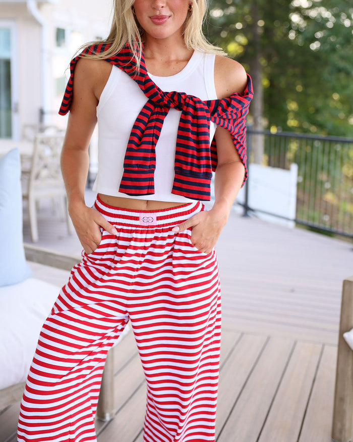 Stripe Oversized Long Sleeve Tee  - Navy/Cherry